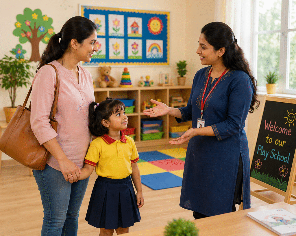 Parents and child during the preschool admission process