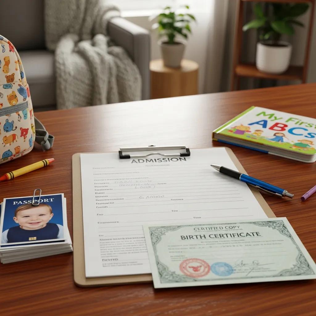 Essential preschool admission documents including birth certificate and photographs