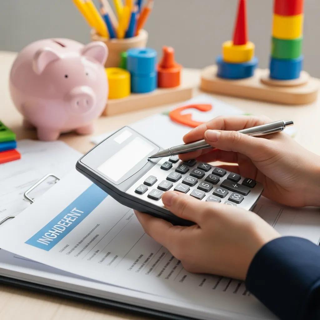 Hands holding financial documents and calculator representing preschool franchise investment
