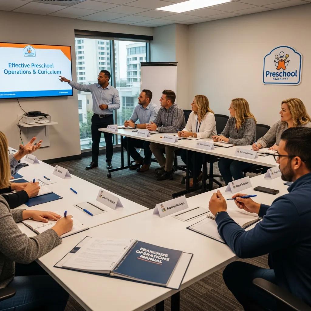 Franchisees engaged in a training session focused on preschool management and operational support