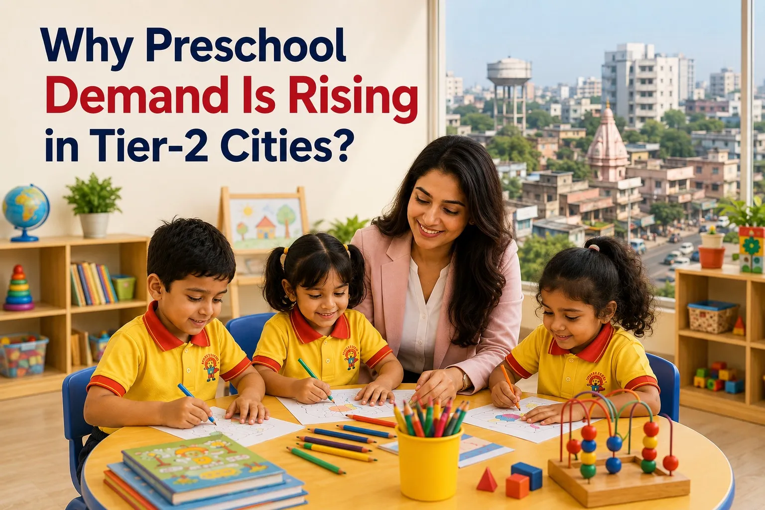 Preschool children learning together in a Tier-2 city classroom